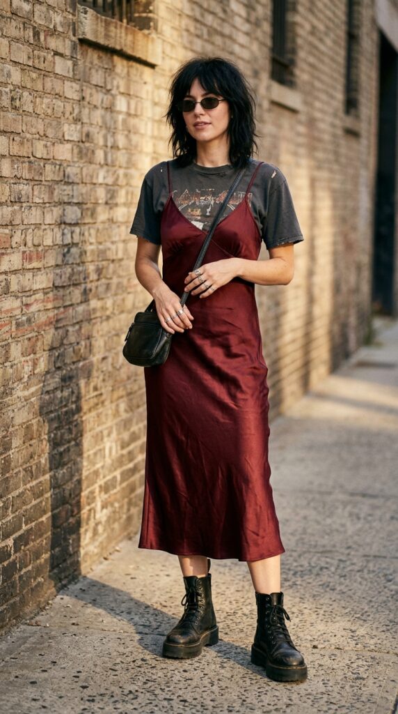 Slip Dress with a Vintage Band Tee