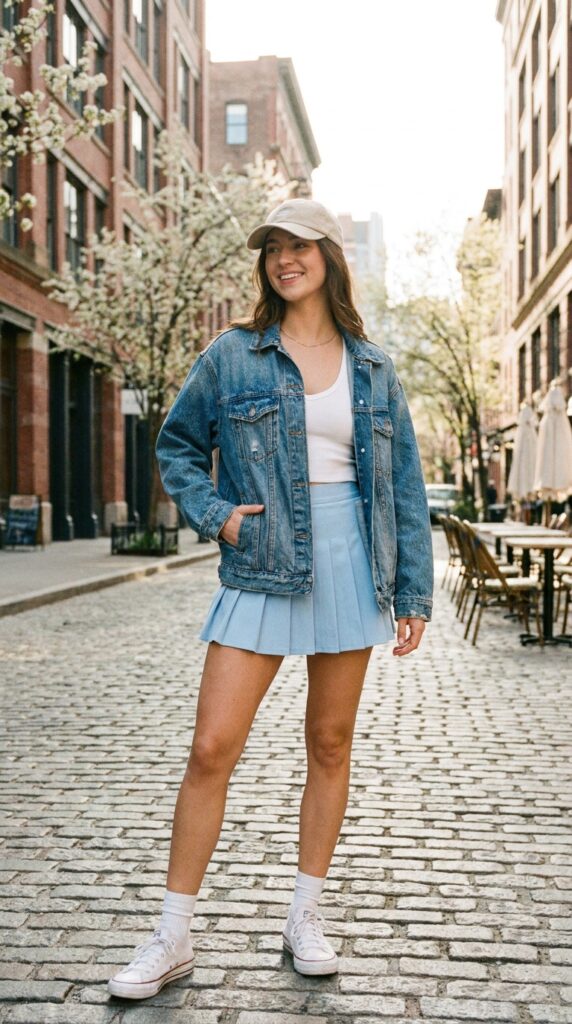 Tennis Skirt With a Denim Jacket
