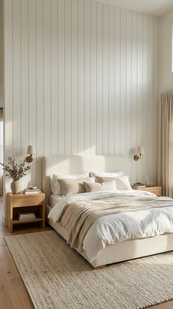 Vertical Shiplap Accent Wall in the Bedroom