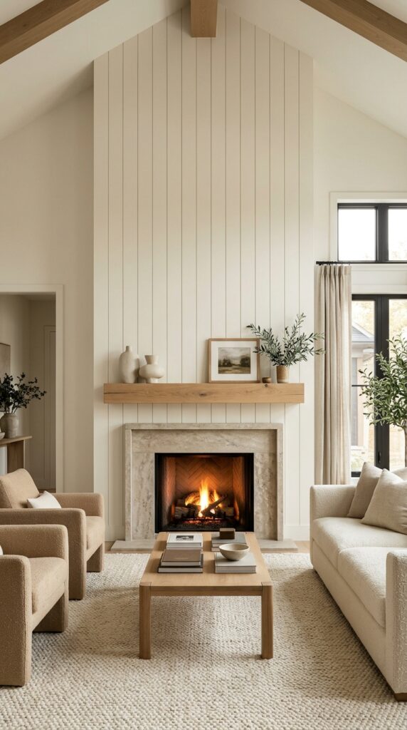 Vertical Shiplap Living Room Fireplace Wall